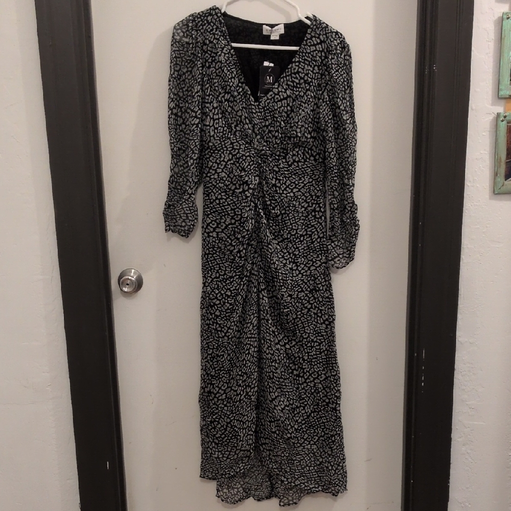 Velvet Cailey Dress Navy and White Animalia Print Long BROKEN ZIPPER NWT